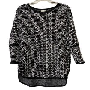 Max Studio Tweed Crew Neck Hi Low Tunic Top Black and White Dolman Sleeve Size S